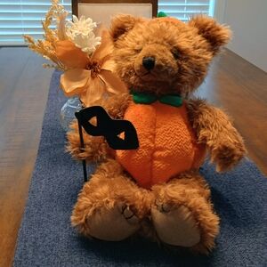 Plush Teddy Bear in Pumpkin Costume